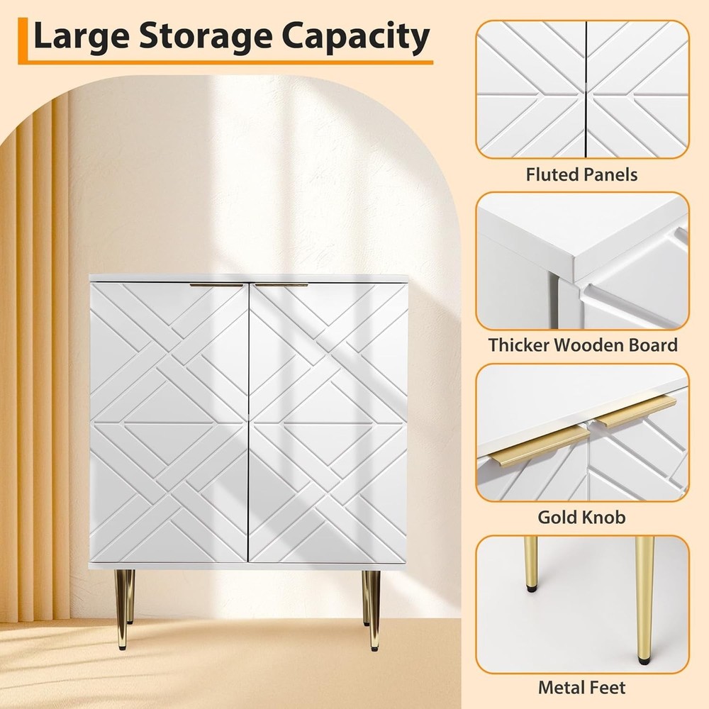 2 Doors Storage Cabinet Buffet Sideboard Decorative Cabinet Accent Cabinet White