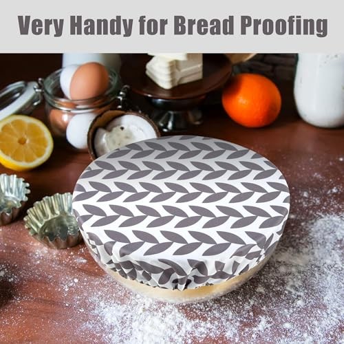 Elastic Reusable Bowl Covers for Bread Proofing, Fabric Cloth 3 Pack Grey Leaf