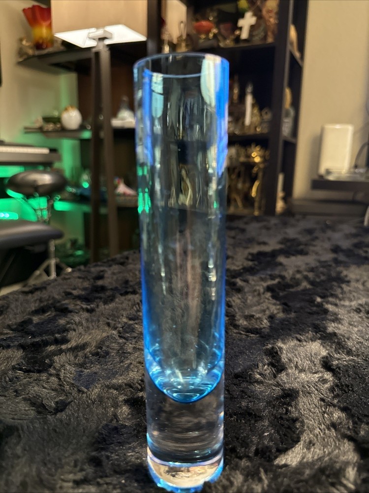 Blue Glass Art Vase 8”
