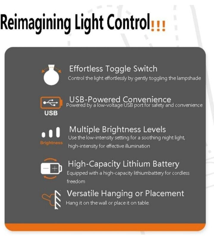 Night Light Table Lamp USB Charging Wall Lamp with Rechargeable Battery