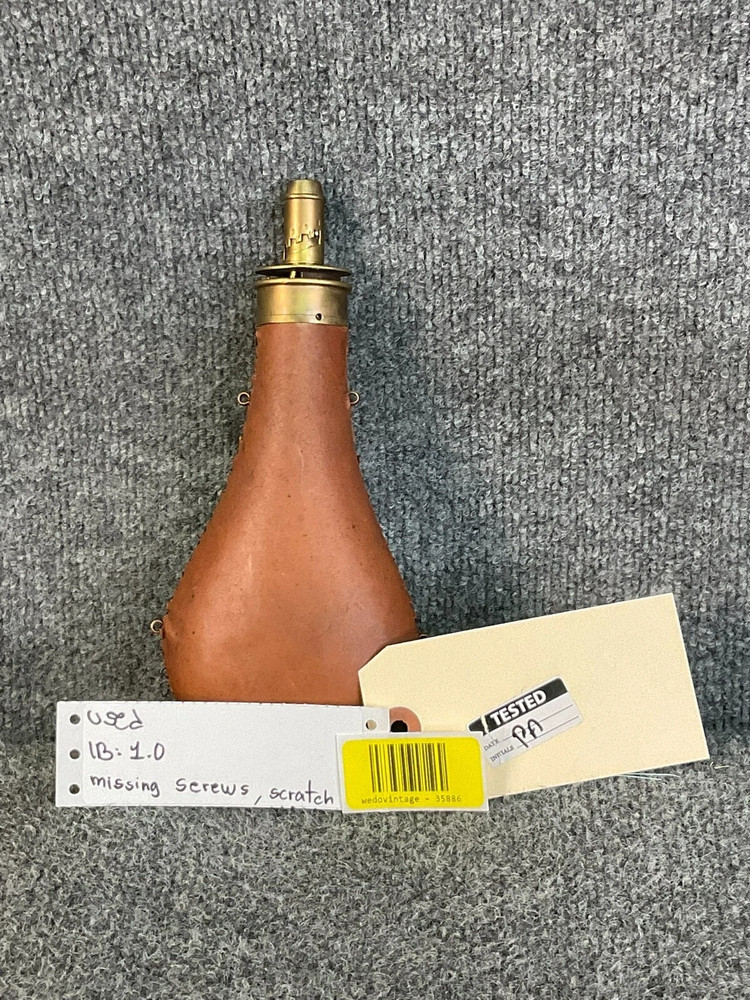 Vintage Brown Leather 🏺 Powder Flask – Muzzleloader Accessory