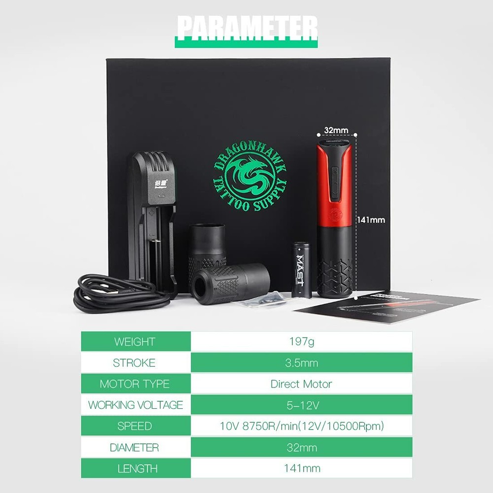 Armor Wireless Rotary Tattoo Pen Machine kit with two Replaceable Batteries Set