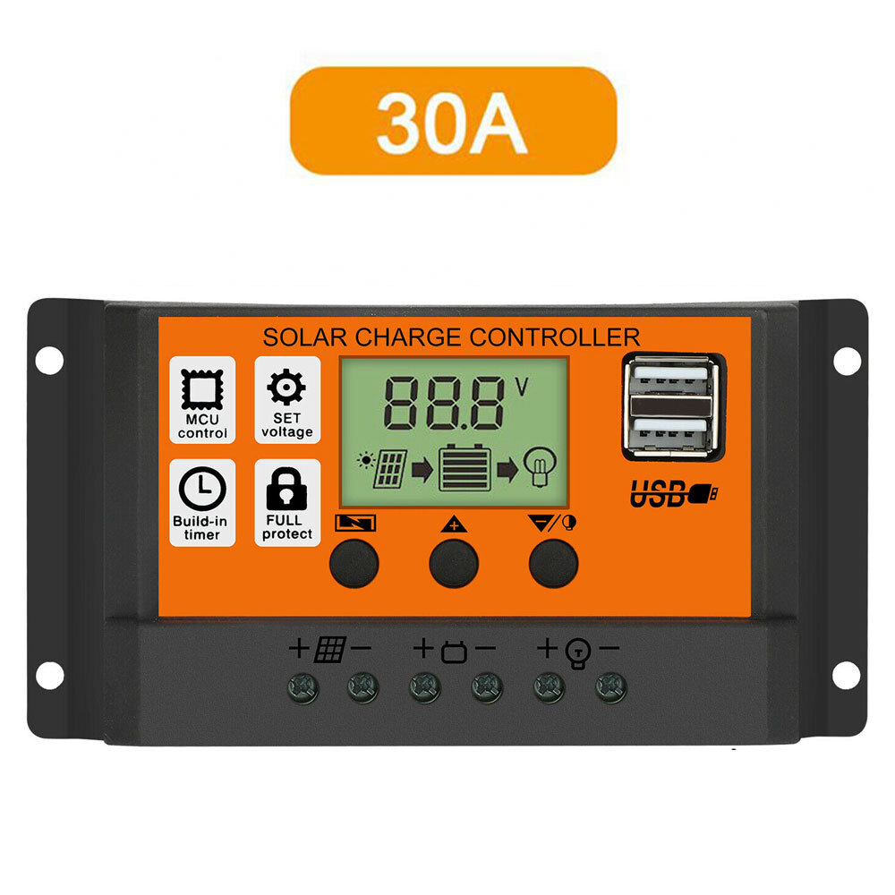 PWM Solar Charge Controller DC 12V 24V Lithium Battery Charger Panel USB