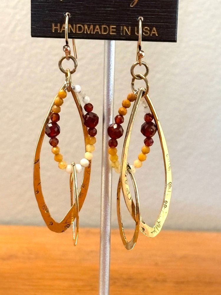 Flames Earrings-Hessonite, Garnet, and Jade