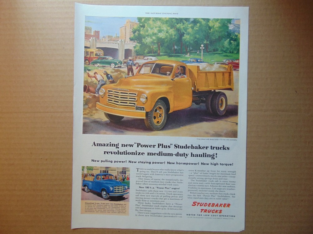 1949 STUDEBAKER Power Plus Trucks vintage art print ad