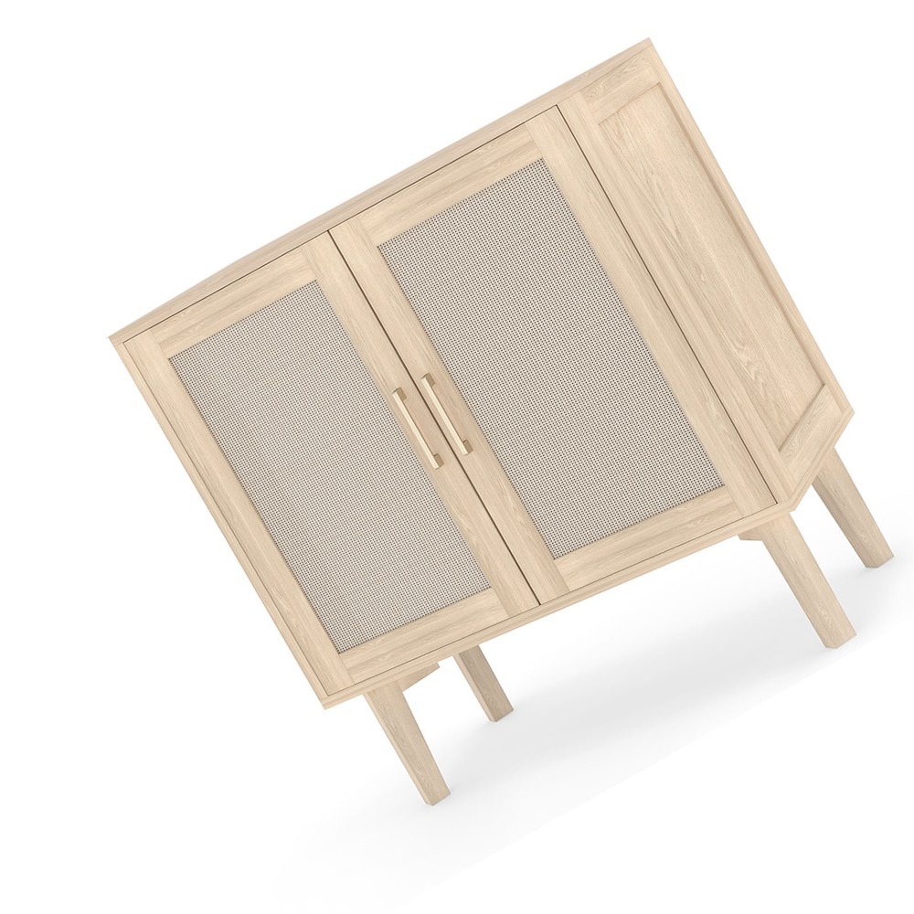 Buffet Cabinet With Rattan Decor Doors Solid Wood Feet Multifunctional YNAU