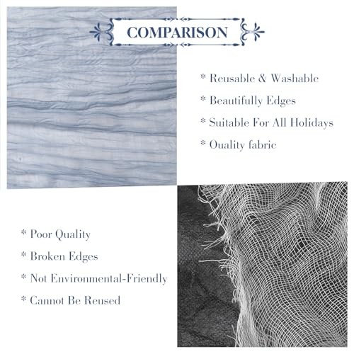 Le courant 10Ft Cheesecloth Table Runner, Rustic Boho 10ft x 1pc Dusty Blue