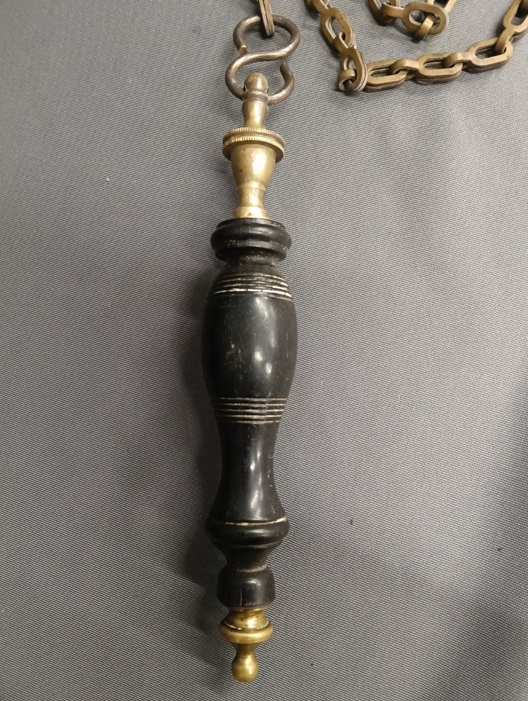WOODEN TURNED HIGH LEVEL CISTERN LOO PULL / TOILET PULL, BRASS CHAIN