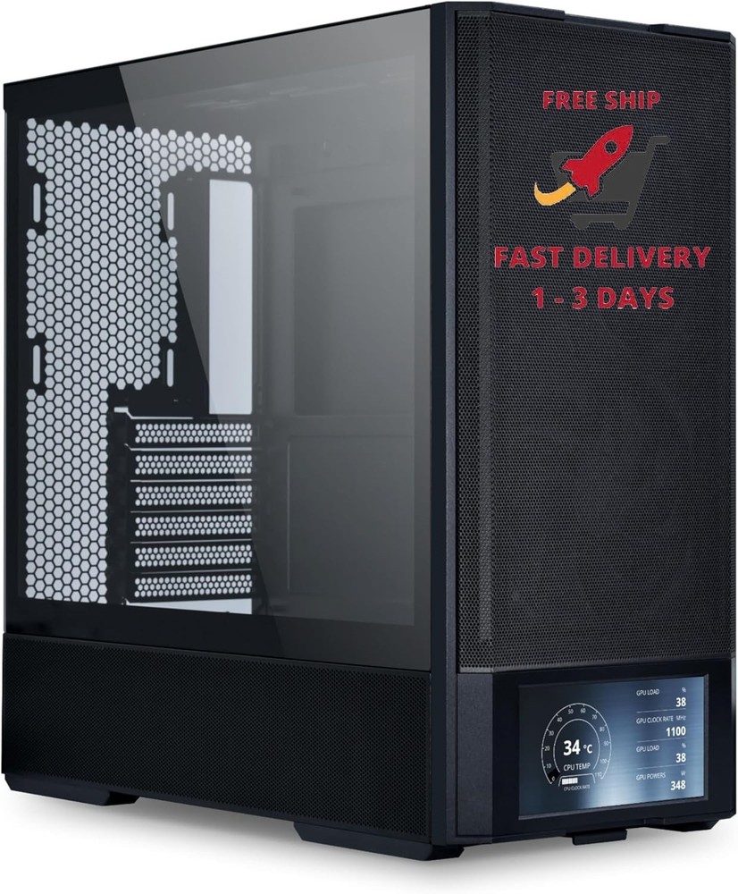 Gabinete de computadora ATX digital 207 con pantalla LCD integrada, paneles de