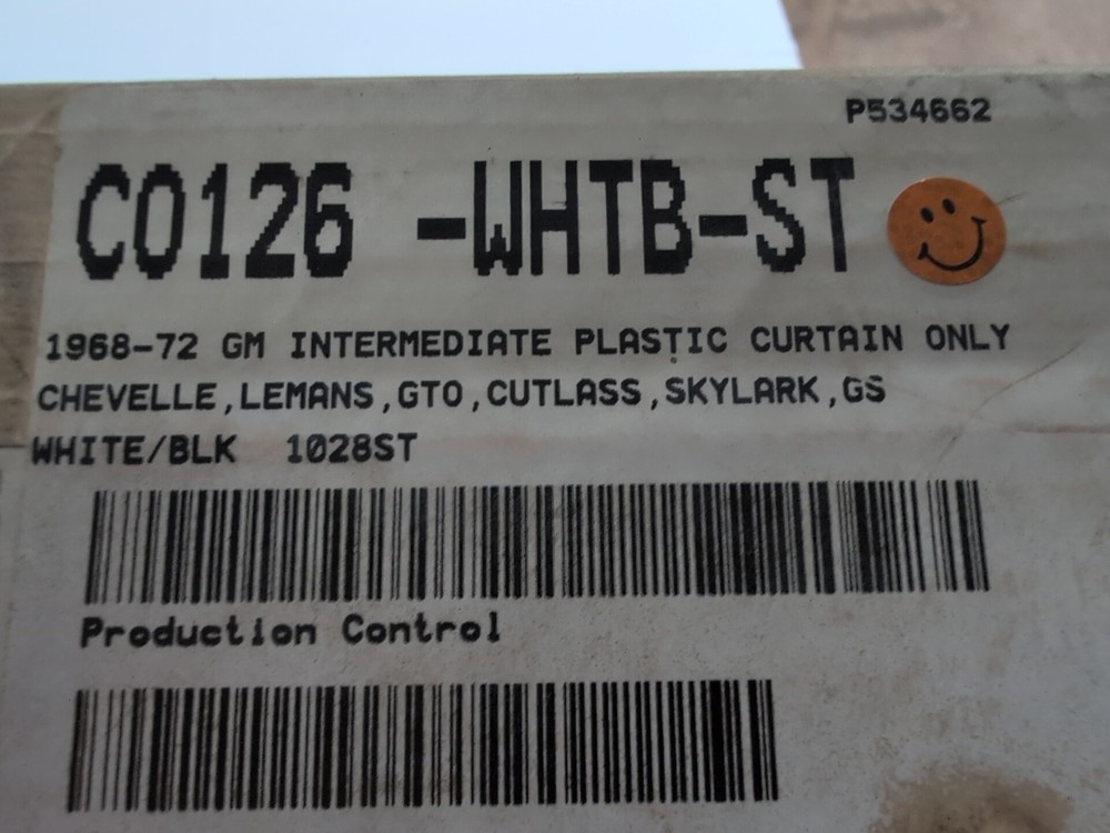 1968-72 GM Intermediate Plastic Curtain Top Replacement - White/Black Cloth