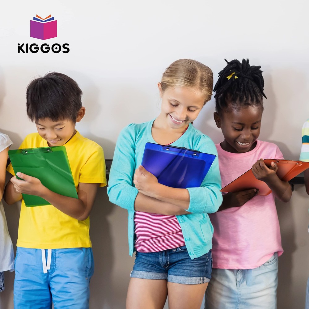 Kiggos 6 Pack Plastic Clipboards Colored Transparent Clear Clip Multicolor