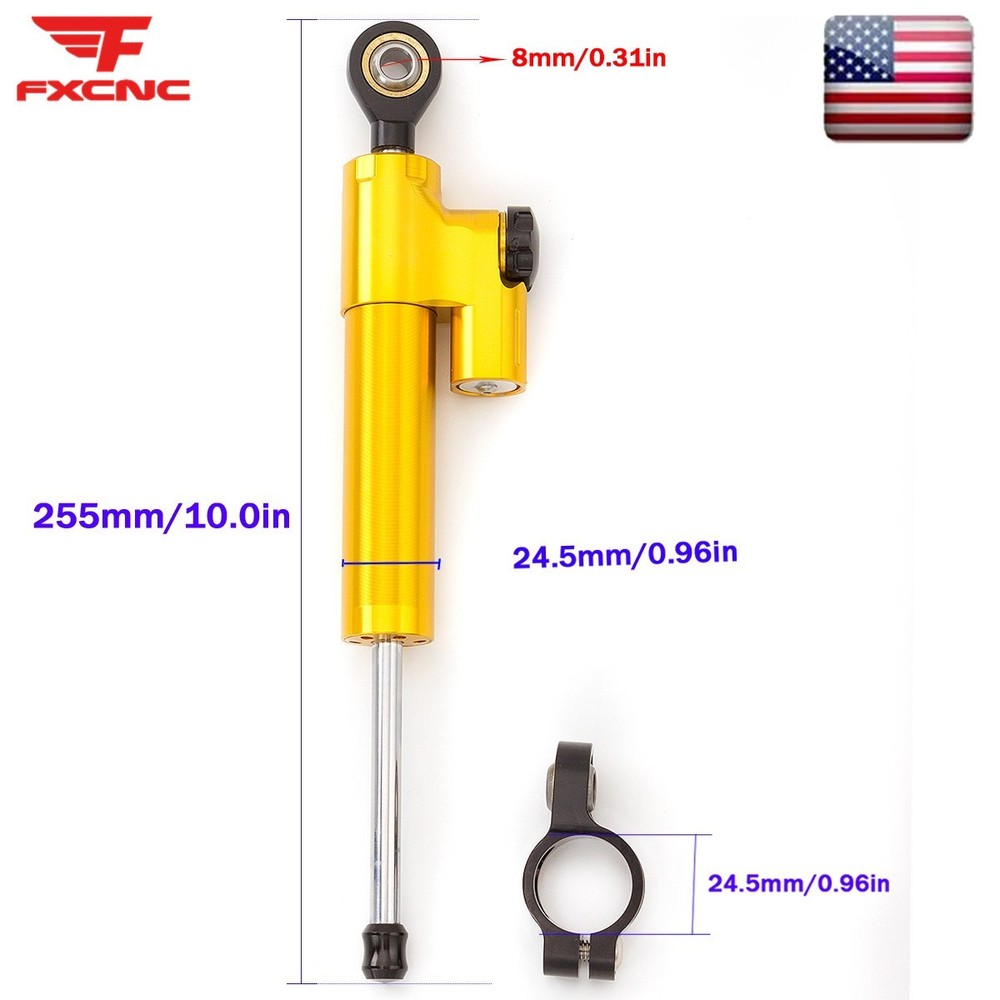 FXCNC 255MM Steering Damper Stabilizer Reversed Shock Universal Adjustable Gold