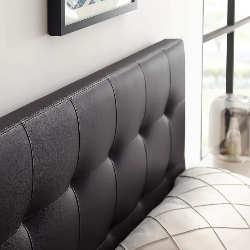 Queen Tufted Leather Headboard Brown Contemporary Adjustable