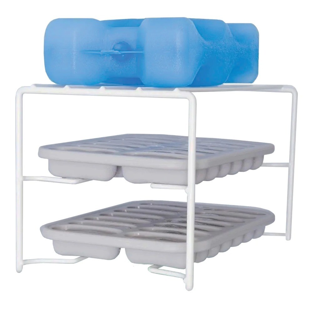 2-Tier Ice Cube Tray Holder Organizer Stackable Rack for Freezer Drawer Storage