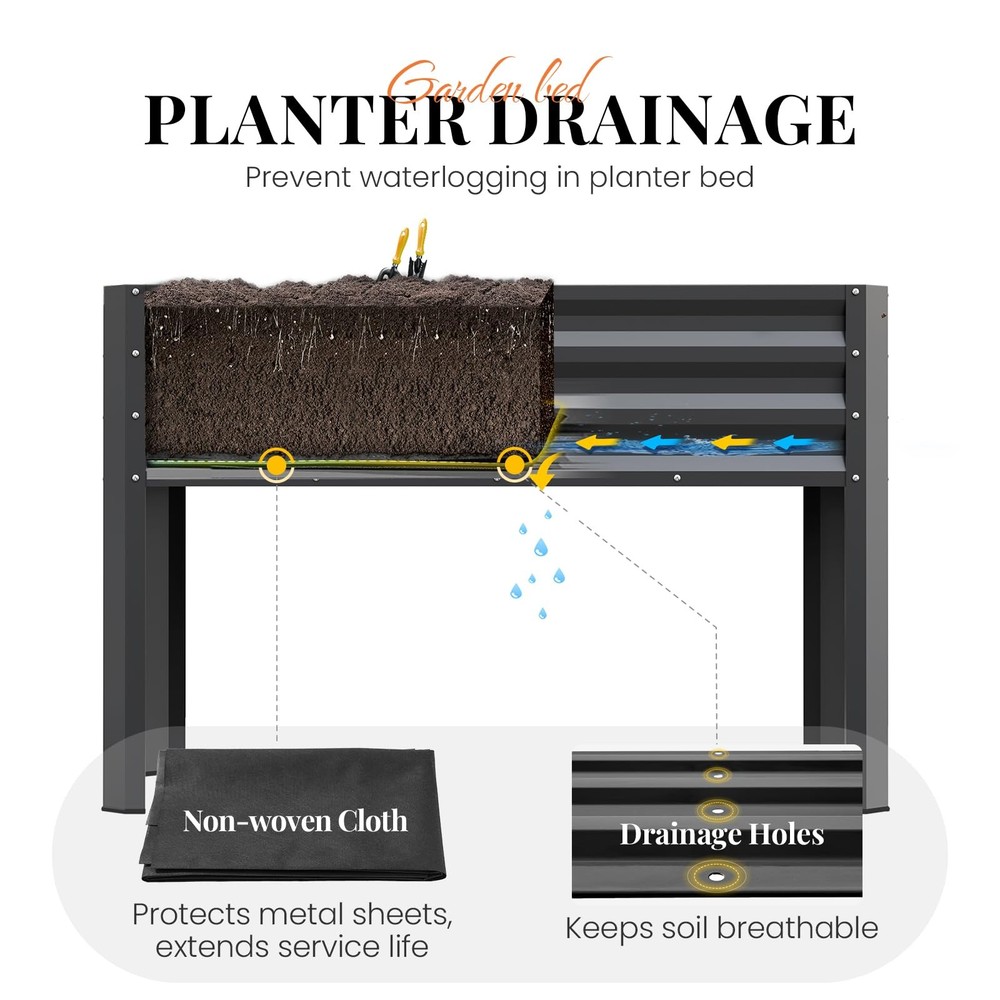 Large Raised Garden Bed with Legs & Storage Shelf Galvanized Elevated Planter...