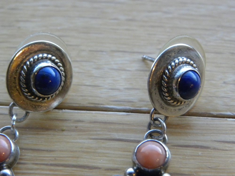 NAKAI GEMSTONE STERLING SILVER EARRINGS 2-1/4"