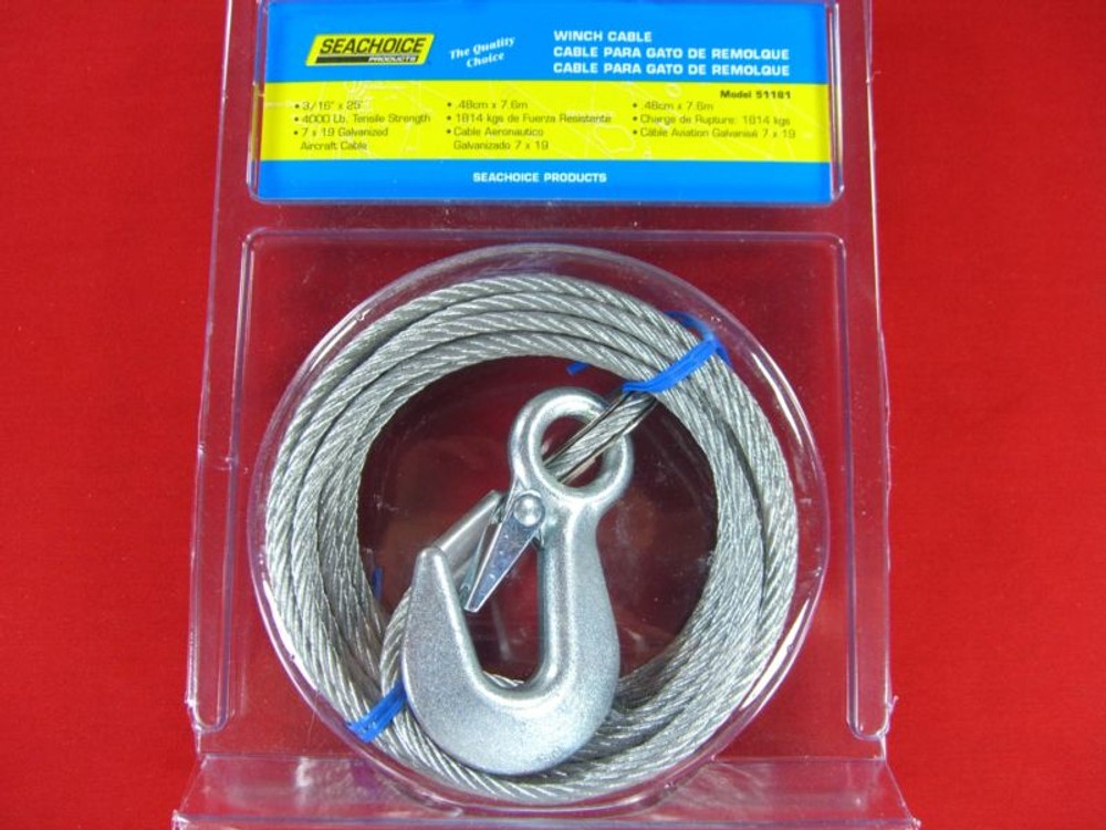 BOAT WINCH CABLE GALVANIZED 3/16" X 25' SEACHOICE 51181