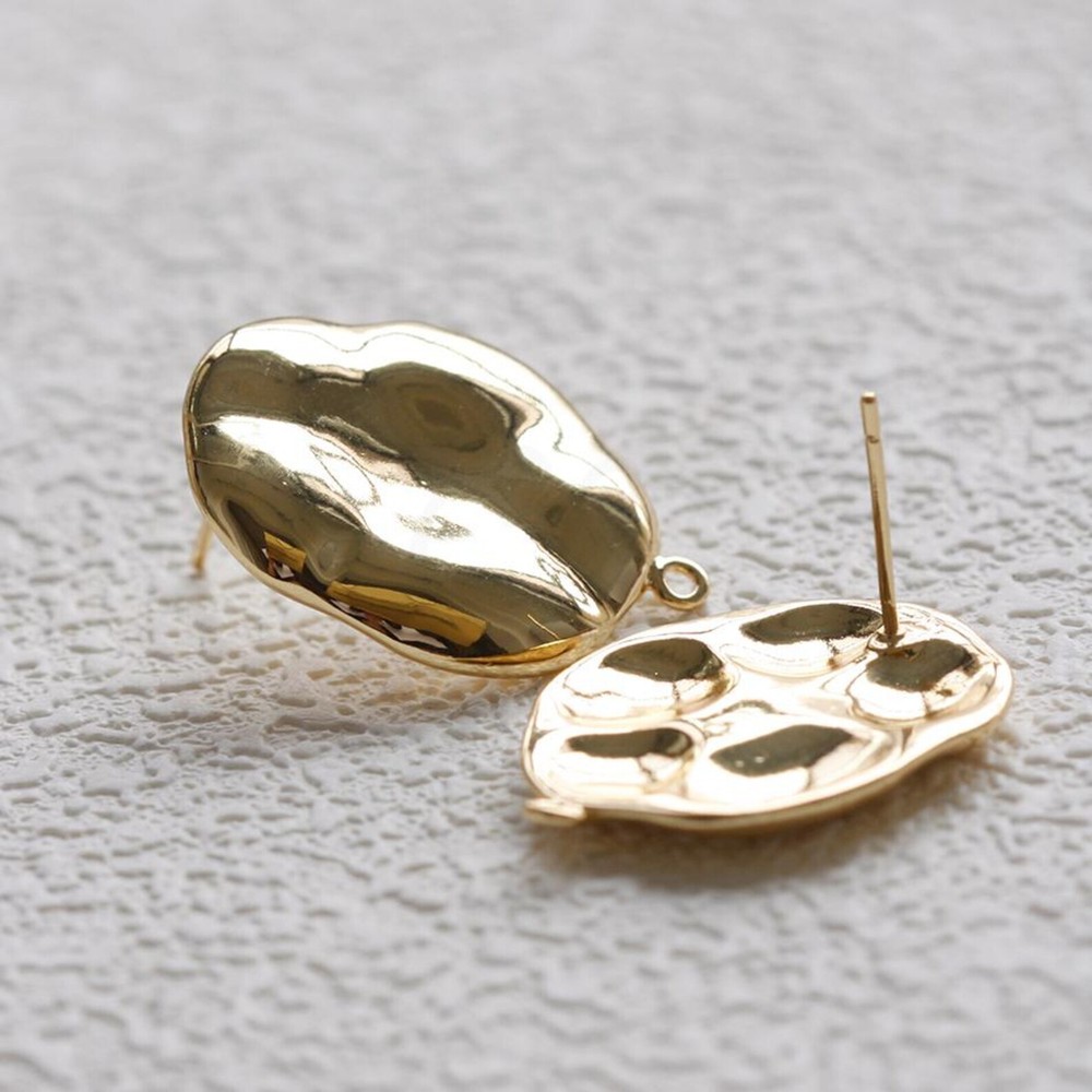 One Pair Solid Brass Earring Post with Sterling Silver Pin-Irregular (4901C-H)
