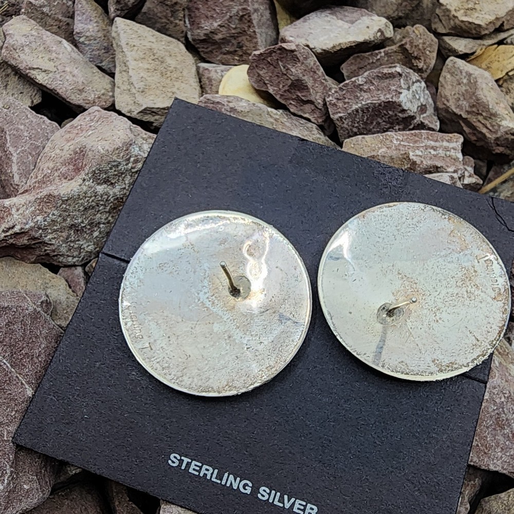 Native American Sterling Silver Kokopelli Round Post Back Earrings 2