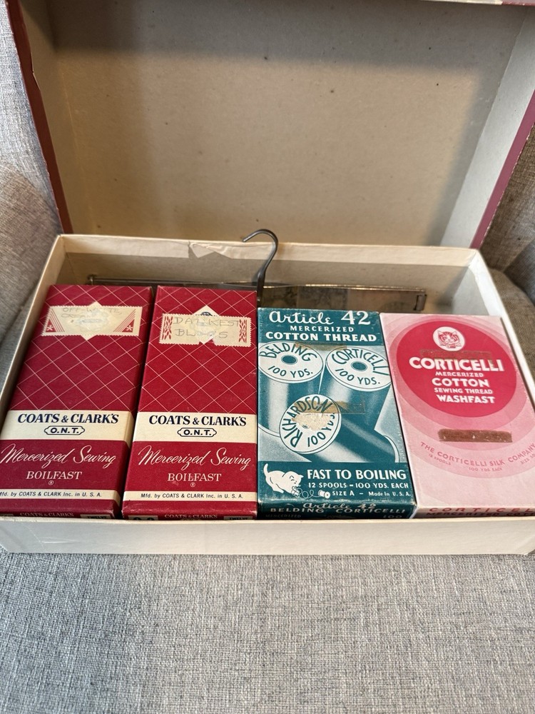 Vintage Sewing Supplies Lot Thread Spools Boxes Artemis Underthings Display Box