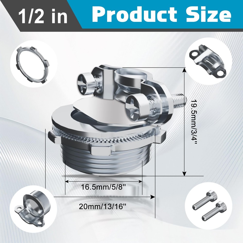 100pcs 1/2" Clamp Type Cable Connectors, cable connector Silver