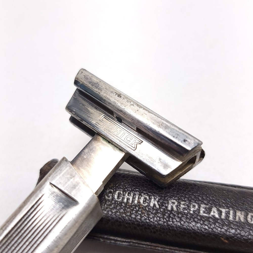Antique Schick Repeater Repeating Razor Travel Folding Silver w/ Case 1920s