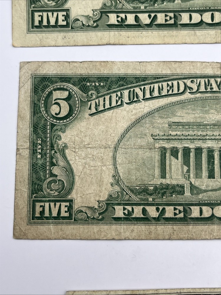 1928 E/1953 A&B $5 Red Seal & Silver Cert Note Lot