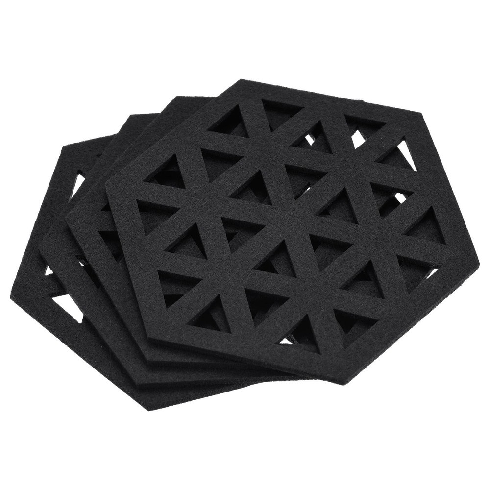 Felt Coasters 4pcs Hexagonal Pads Coasters Black