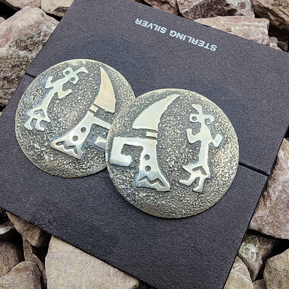 Native American Sterling Silver Kokopelli Round Post Back Earrings 2