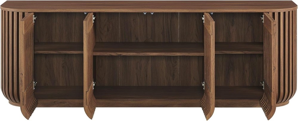 Modway Fortitude 75" Fluted Curved Sideboard Buffet with 4 Doors, Walnut