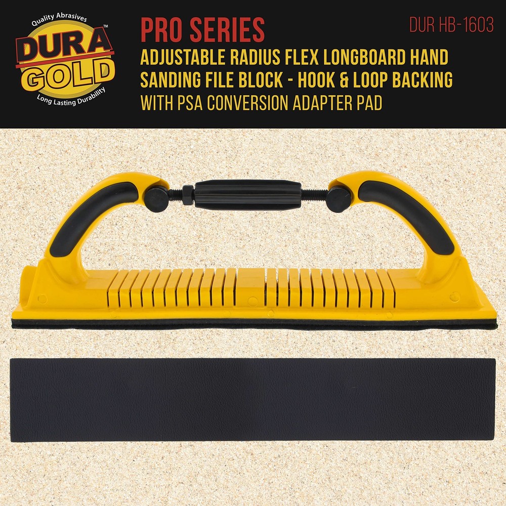 Dura-Gold Adjustable Radius Hand Sanding File Block with Backing Pad