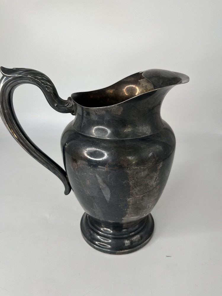 WM A Rogers Water Pitcher Silver Plated 9" Tall Sturdy Patina