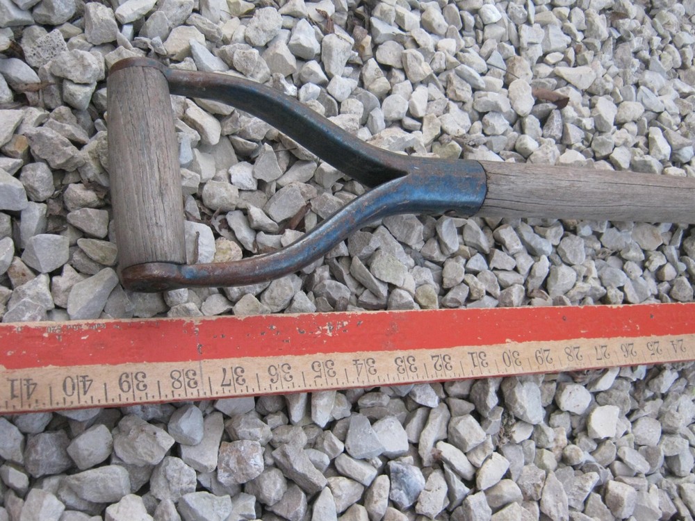 Rusty Original Vintage Primitive Blue Flat Head Shovel D Handle 39" long