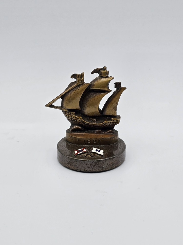 Vintage Java Pacific and Hoegh Lines Enameled Bronze Ship Paperweight 2-1/4"