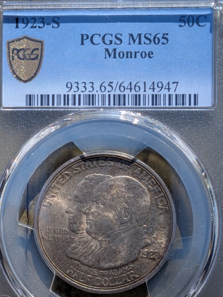 1923-S 50C Monroe Commemorative Half Dollar PCGS MS65 Nicely Toned (Code 666