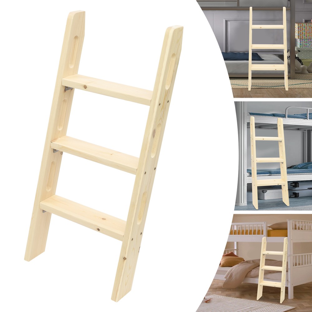 Modern Solid Wood Bed Ladder Space-Saving Step Ladder 3 Steps Long Climb Ladder