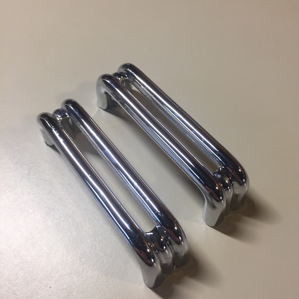 2 Vintage KBC Chrome Split Bar Drawer Pull Mid Century Style Lot N