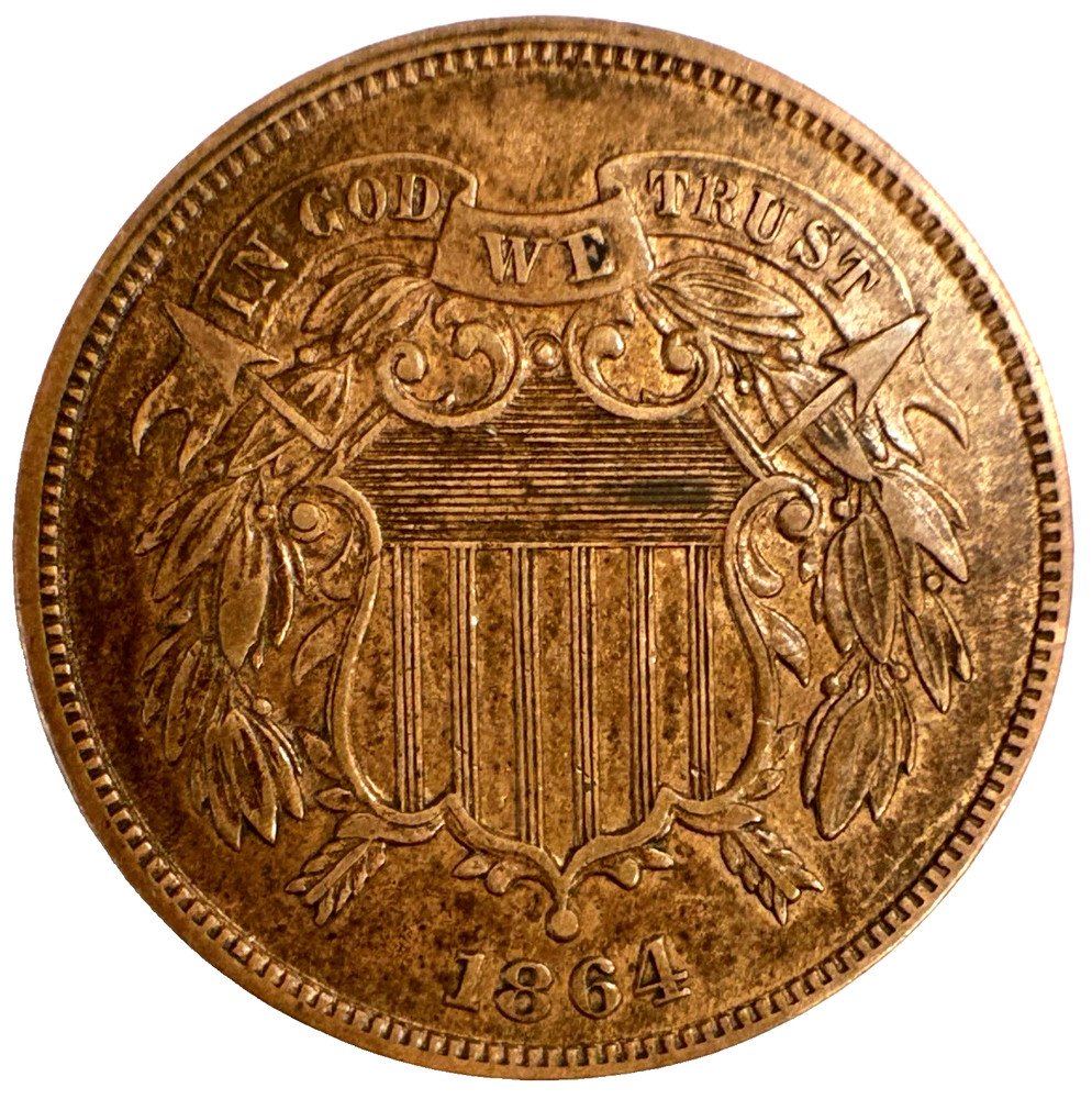 1864 2 Cent Piece Large Motto Choice BU