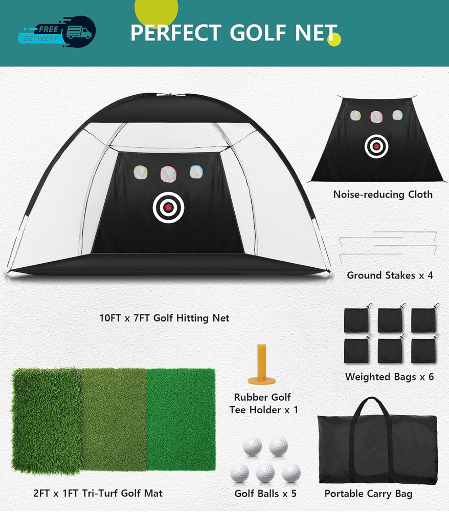 Golf Net: 10X7Ft Golf Practice Net for Backyard Driving Hitting Net