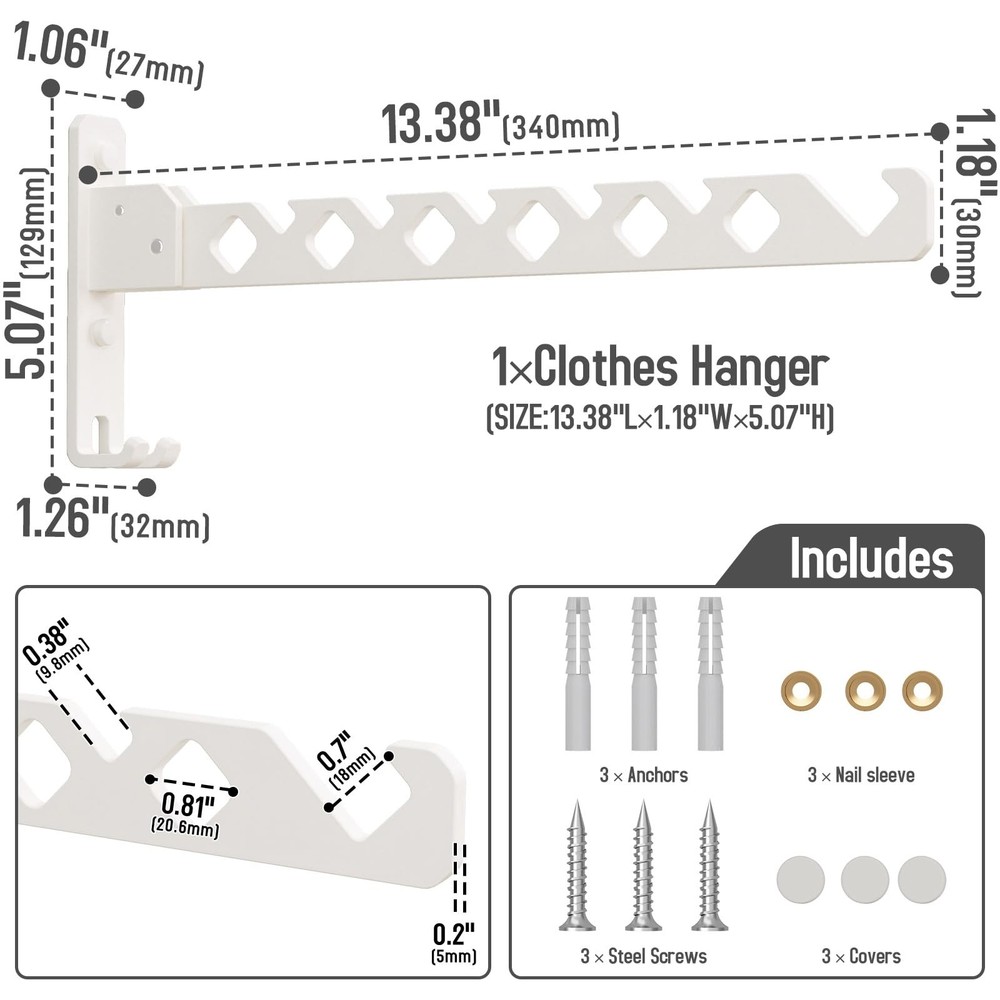 Wall Mounted Clothes Drying Rack, Wall Clothes Hanger Foldable, Laundry Hange
