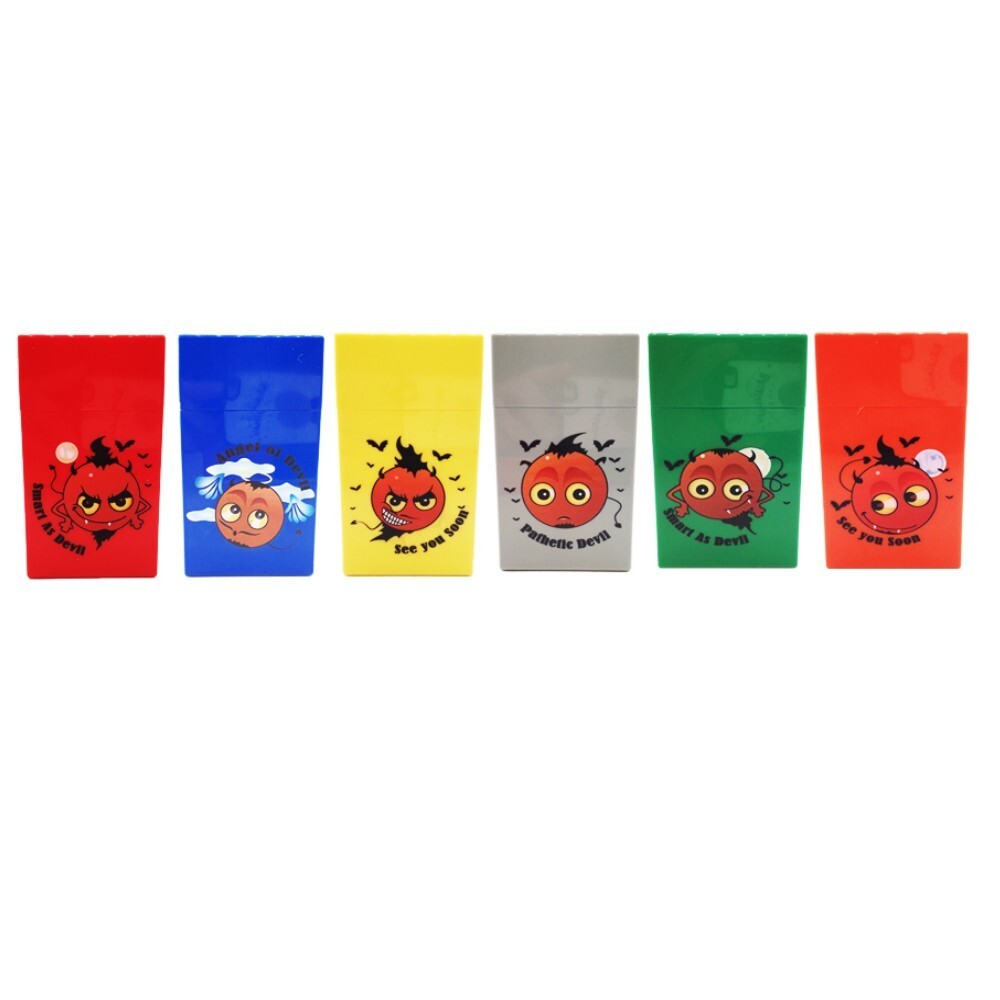 6PC Devil 100's  Size Push-to-Open Plastic Cigarette Case Mixed Color