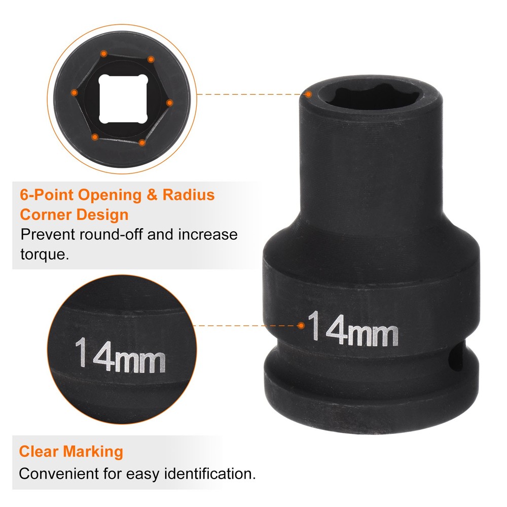 Deep 6Points Impact Socket 3/4" Drive 14mm Metric 40Cr Impact Socket
