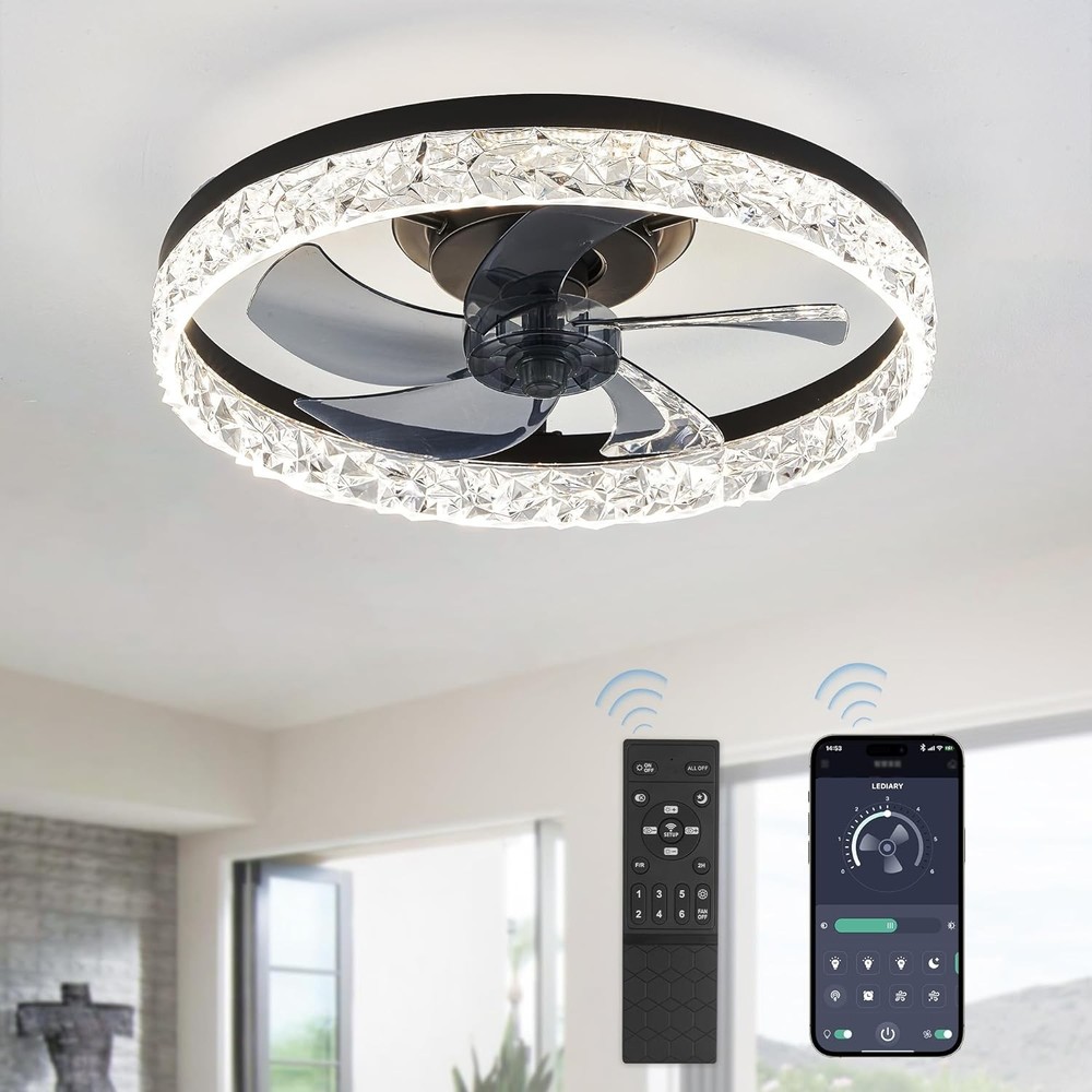 20" Modern Fan Lights Flush Mount LED Ceiling Light kit With Remote APP Control