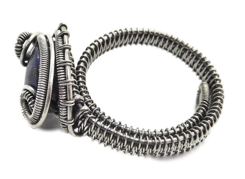 Adjustable Lapis Lazuli Wire-Wrapped Ring in Sterling Silver