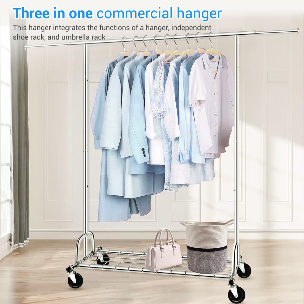 Singel Rail Garment Rack with Wheels Multi Purpose Clothes Storage Drying Hanger
