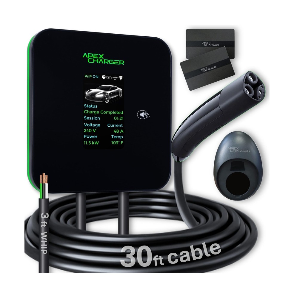 NACS/Tesla Connector Hardwired Level 2 EV Charger J1772 48A 30ft Cable EVSE