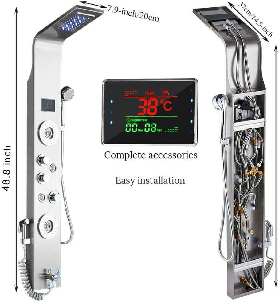 LED Shower Tower Panel Rainfall Waterfall Massage Shower Faucet System Stainless