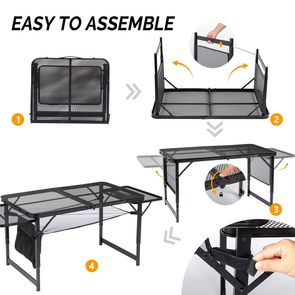 4.7 ft Portable Folding Grill Table Outdoor Foldable Camping Adjustable Table