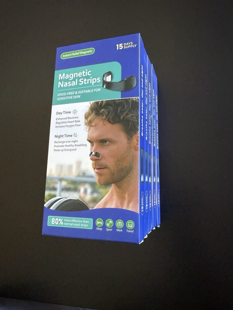 Breathing Magnetic Nasal Strips Kit 15 Count Strong Snoring Solution (5 Pack)