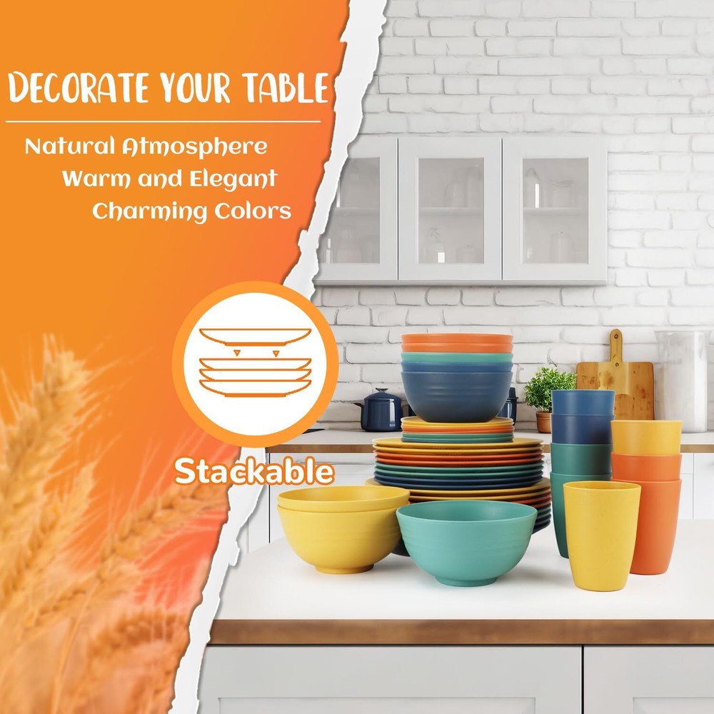 Perlapoc Wheat Straw Dinnerware Set 40 PCS - Service for 8 | Plates Bowls Set...
